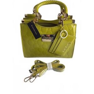 Bebe Dana Monogram Top Handle Crossbody Seagrass-Card Holder & Gold Hardware